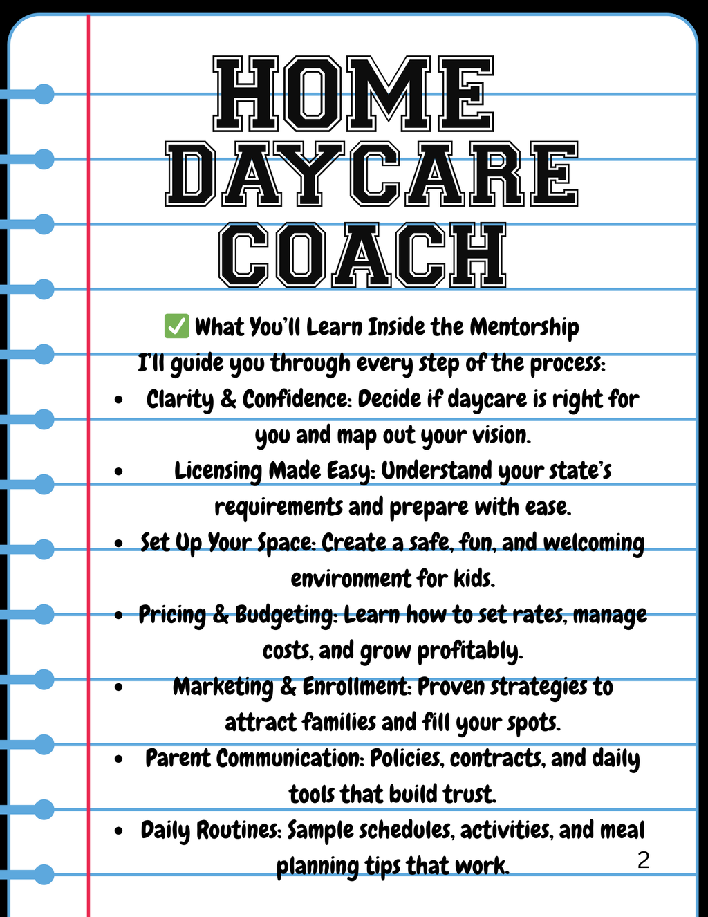 Home Daycare Coaching (Starts Sept 22, 2025)